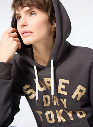 Superdry Kapüşon Yaka Baskılı Koyu Antrasit Kadın Sweatshırt W2012145A