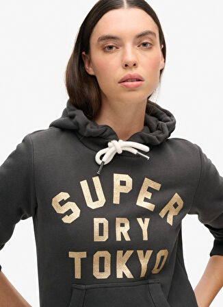 Superdry Kapüşon Yaka Baskılı Koyu Antrasit Kadın Sweatshırt W2012145A