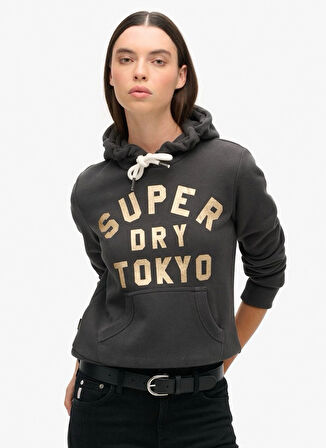 Superdry Kapüşon Yaka Baskılı Koyu Antrasit Kadın Sweatshırt W2012145A