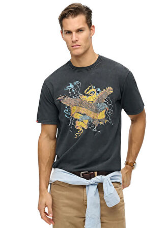 Superdry Bisiklet Yaka Siyah Erkek T-Shirt M1012125A-8IO_BIKER ROCK GRAPHIC LO