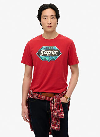 Superdry Bisiklet Yaka Kırmızı Erkek T-Shirt M1012136A-32I_GASOLINE GRAPHIC RELA