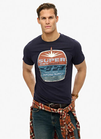Superdry Bisiklet Yaka Lacivert Erkek T-Shirt M1012136A-THG_GASOLINE GRAPHIC RELA