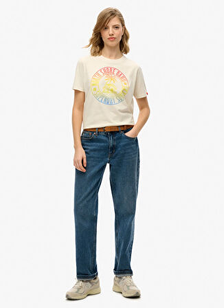 Superdry Bisiklet Yaka Krem Kadın T-Shirt W1011614A