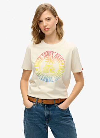 Superdry Bisiklet Yaka Krem Kadın T-Shirt W1011614A