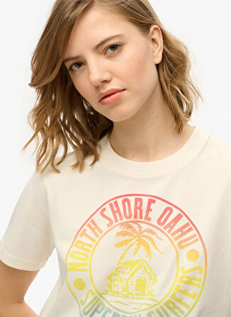 Superdry Bisiklet Yaka Krem Kadın T-Shirt W1011614A