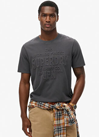 Superdry Bisiklet Yaka Gri Erkek T-Shirt M1012218A-04A_WORKWEAR EMBOSSED REL