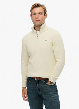 Superdry Dik Yaka Regular Fit Düz Krem Erkek Kazak M6110706A-22C