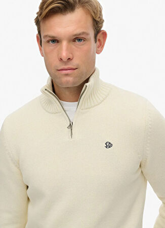 Superdry Dik Yaka Regular Fit Düz Krem Erkek Kazak M6110706A-22C