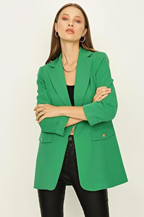 Kadın Kruvaze Yaka Gold Düğme Detaylı Blazer Ceket