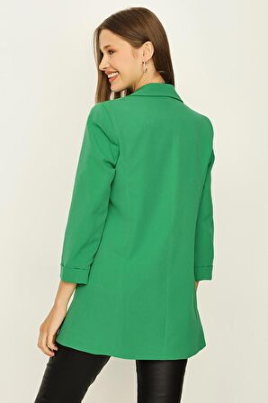 Kadın Kruvaze Yaka Gold Düğme Detaylı Blazer Ceket