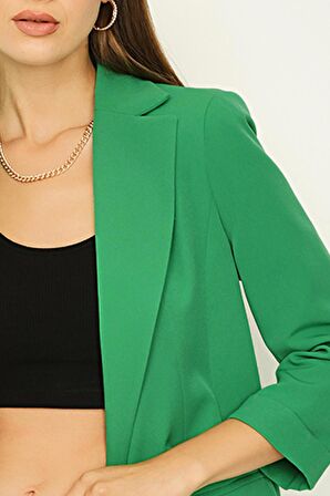 Kadın Kruvaze Yaka Gold Düğme Detaylı Blazer Ceket