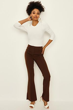 Kadın Paçası Yırtmaçlı İspanyol Paça Pantolon