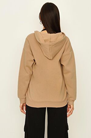 Kadın Kapüşonlu Fermuar Kapamalı Örme Sweatshirt