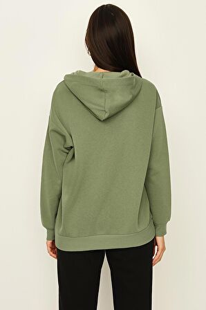 Kadın Kapüşonlu Fermuar Kapamalı Örme Sweatshirt