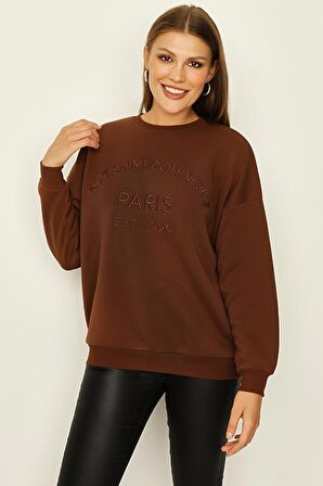 Kadın Yazı Detaylı Basic Örme Sweatshirt