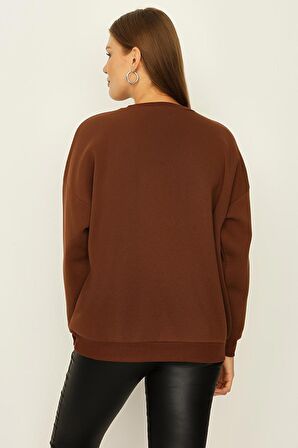 Kadın Yazı Detaylı Basic Örme Sweatshirt