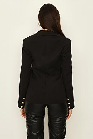 Kadın Cep Detaylı Gold Düğmeli Blazer Ceket