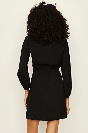 Kadın Çıtçıt Kapamalı Beli Büzgülü Gömlek Elbise