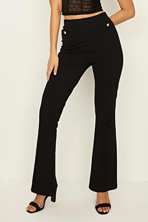 Kadın Gold Düğme Detaylı İspanyol Paça Tayt Pantolon