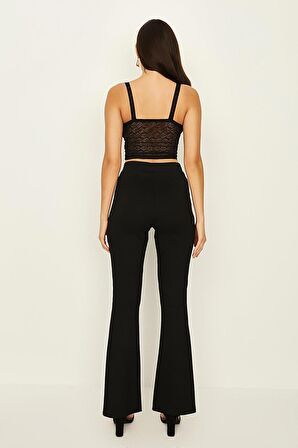 Kadın Gold Düğme Detaylı İspanyol Paça Tayt Pantolon