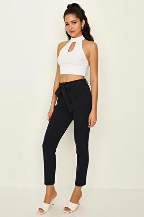 Kadın Kuşaklı Bilek Boy Cigarette Pantolon