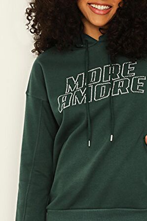 Kadın Yazı Detaylı Örme Sweatshirt