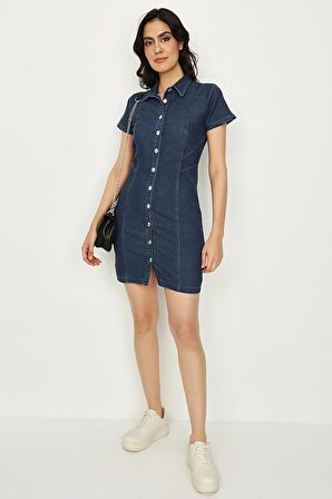 Kadın Önden Düğmeli Denim Elbise