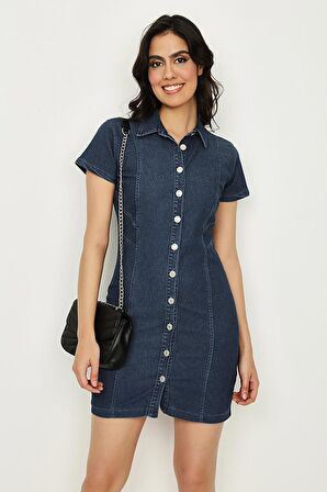 Kadın Önden Düğmeli Denim Elbise