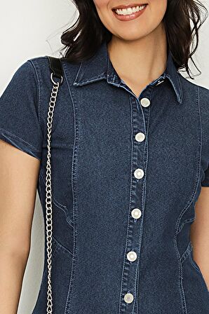 Kadın Önden Düğmeli Denim Elbise