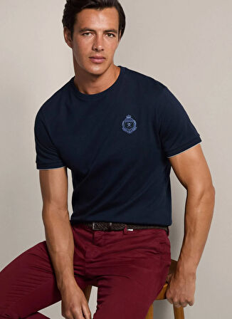 Hackett Bisiklet Yaka Koyu Lacivert Erkek T-Shirt HM500846