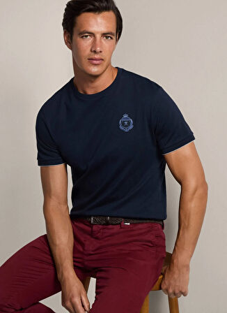 Hackett Bisiklet Yaka Koyu Lacivert Erkek T-Shirt HM500846