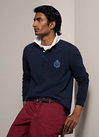 Hackett Polo Yaka Koyu Lacivert Erkek Sweatshırt HM570837