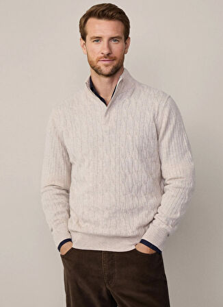 Hackett Bato Yaka Slim Fit Ekru Erkek Kazak HM703242