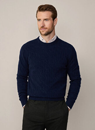 Hackett Bisiklet Yaka Slim Fit Koyu Lacivert Erkek Kazak HM703241