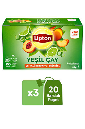  Lipton Şeftali ve Bergamot Aromalı Yeşil Çay 20li x 3