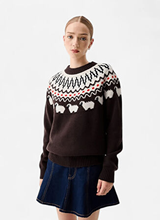 Hunter Bisiklet Yaka Normal Kahve Kadın Kazak HARW0074251-CB