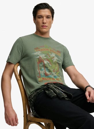 Superdry Yeşil Erkek Yazı Baskılı T-Shirt