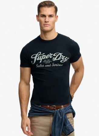 Superdry Lacivert Erkek Yazı Baskılı T-Shirt