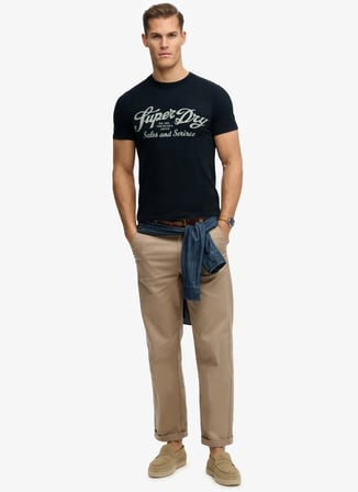 Superdry Lacivert Erkek Yazı Baskılı T-Shirt