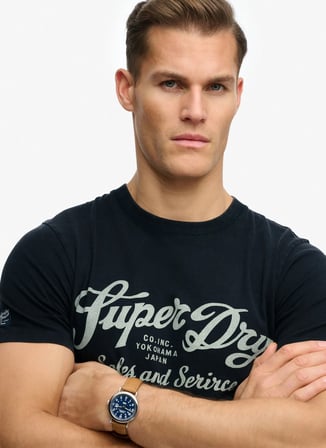 Superdry Lacivert Erkek Yazı Baskılı T-Shirt