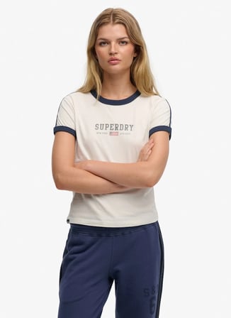 Superdry Beyaz Kadın Logo Baskılı T-Shirt W1011879A