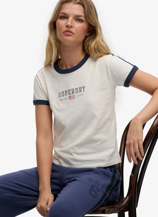 Superdry Beyaz Kadın Logo Baskılı T-Shirt W1011879A