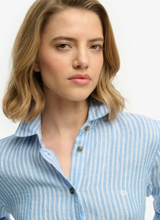 Superdry Mavi Kadın Çizgili Gömlek W4010587A