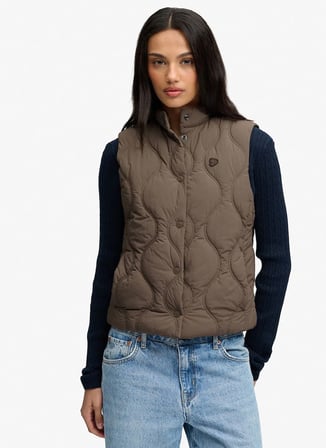Superdry W5012197A Haki Kadın Dik Yaka Kapitone Yelek