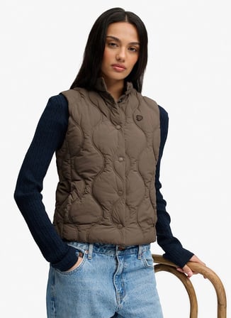 Superdry W5012197A Haki Kadın Dik Yaka Kapitone Yelek
