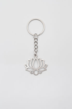 Lotus Çiçeği Anahtarlık - Antik Gümüş Kaplama - Kadın Erkek
