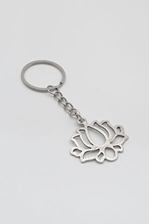 Lotus Çiçeği Anahtarlık - Antik Gümüş Kaplama - Kadın Erkek