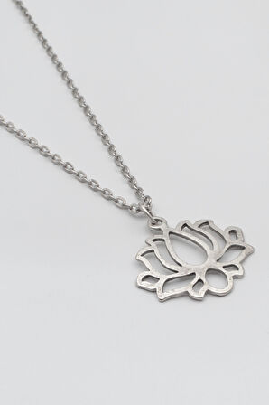 Lotus Çiçeği Düz Ezme Zincir Kolye - Antik Gümüş Kaplama - Kadın Erkek - 60 cm