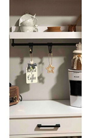But First Coffee Kahve Köşesi Iskandinav Mutfak Dolap Süsü & Ahşap Yıldız 2'li Set