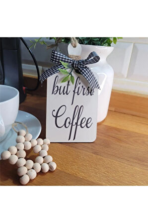 But First Coffee Kahve Köşesi Iskandinav Mutfak Dolap Süsü & Ahşap Yıldız 2'li Set